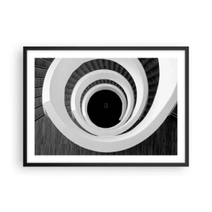 Póster en marco negro - Escalera de caracol en blanco y negro de estilo moderno. - 70x50cm - Hacia el origen - Decoración de pared moderna para salón y dormitorio ARTTOR