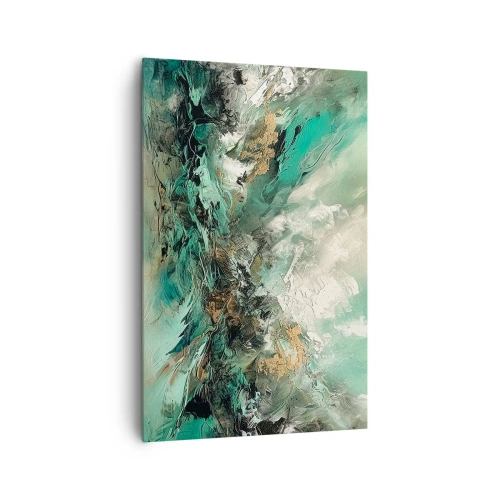 Cuadro sobre lienzo - Impresión de Imagen - Paisaje abstracto en tonos verdes y dorados. - 80x120cm - Hervor negro esmeralda - Decoración de pared moderna para salón y dormitorio ARTTOR