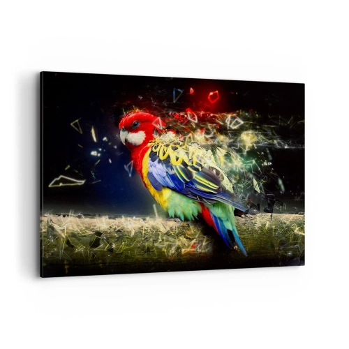 Cuadro sobre lienzo - Impresión de Imagen - Un loro en colores vivos sobre un fondo de efectos de luz. - 120x80cm - Un mensajero del glamour - Decoración de pared moderna para salón y dormitorio ARTTOR