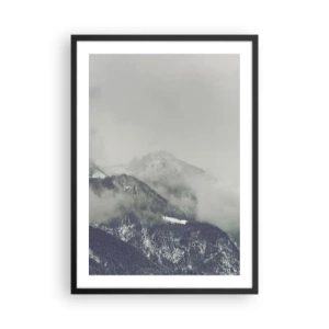 Póster en marco negro - Montañas brumosas con una atmósfera misteriosa. - 50x70cm - Valle de la niebla - Decoración de pared moderna para salón y dormitorio ARTTOR