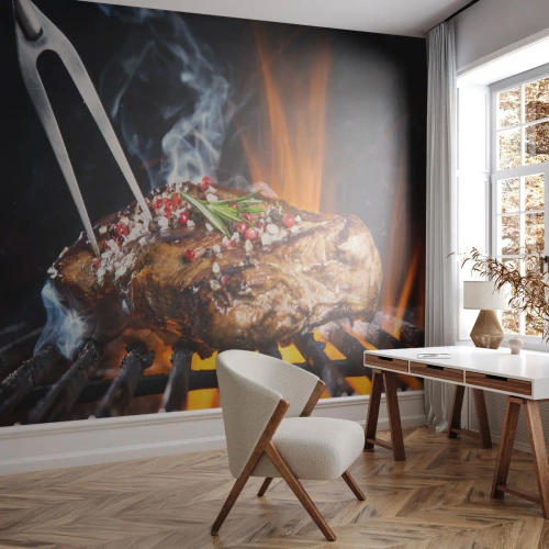 Fotomural Premium Sand - Jugoso y fragante - Gastronomía, bife, Parrilla - 300x210 cm