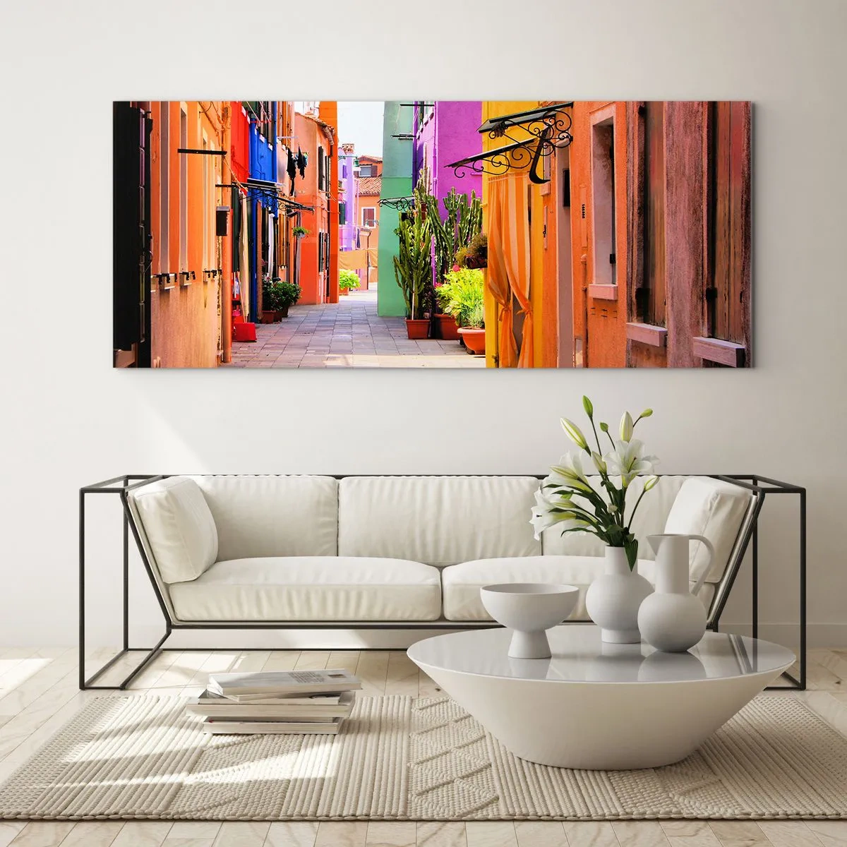 Cuadro sobre vidrio - Impresiones sobre Vidrio - El callejón arco iris - 100x40 cm