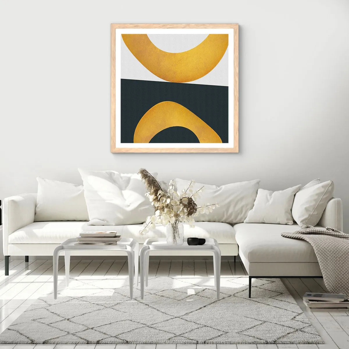 Póster en marco roble claro - Blanco, negro, dorado - 40x40 cm