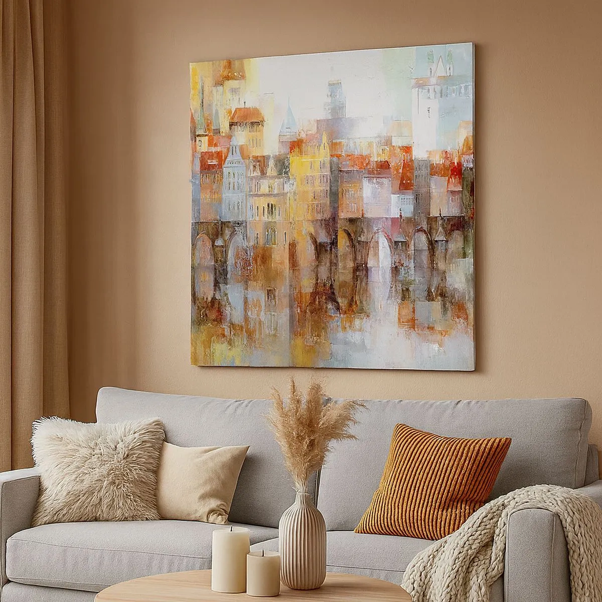 Cuadro sobre lienzo - Impresión de Imagen - Puente y ciudad - 30x30 cm