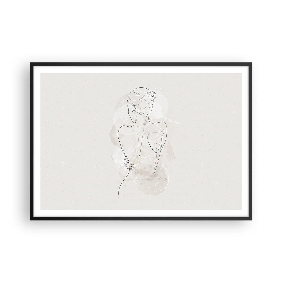 Póster en marco negro - Un boceto minimalista de una silueta femenina sobre un fondo claro. - 100x70cm - Como un cuerpo sensible - Decoración de pared moderna para salón y dormitorio ARTTOR