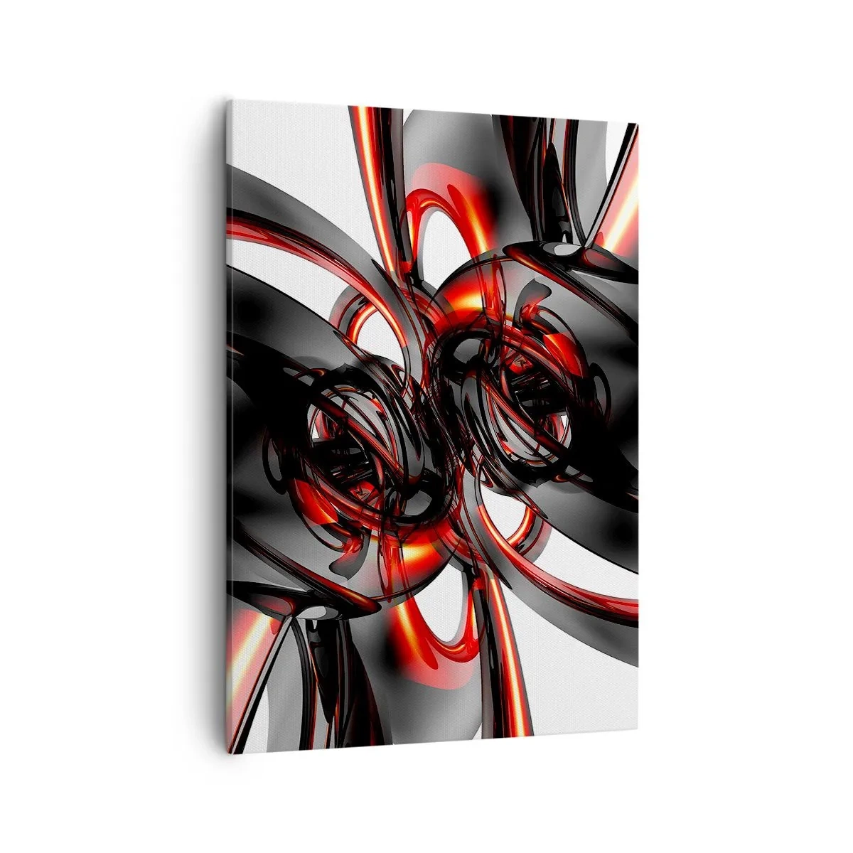 Cuadro sobre lienzo - Impresión de Imagen - Gráficos 3D abstractos con elementos negros y rojos - 50x70cm - Movimiento en grafito y rojo - Decoración de pared moderna para salón y dormitorio ARTTOR