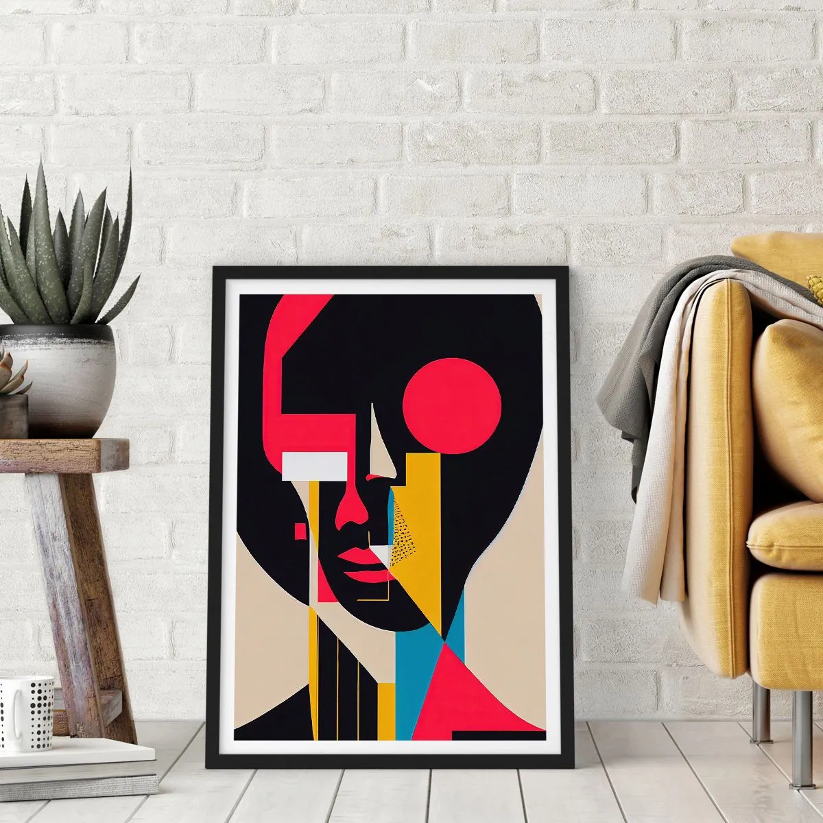 Póster en marco negro - Retrato abstracto en una composición geométrica - 50x70cm - Su mundo interior - Decoración de pared moderna para salón y dormitorio ARTTOR