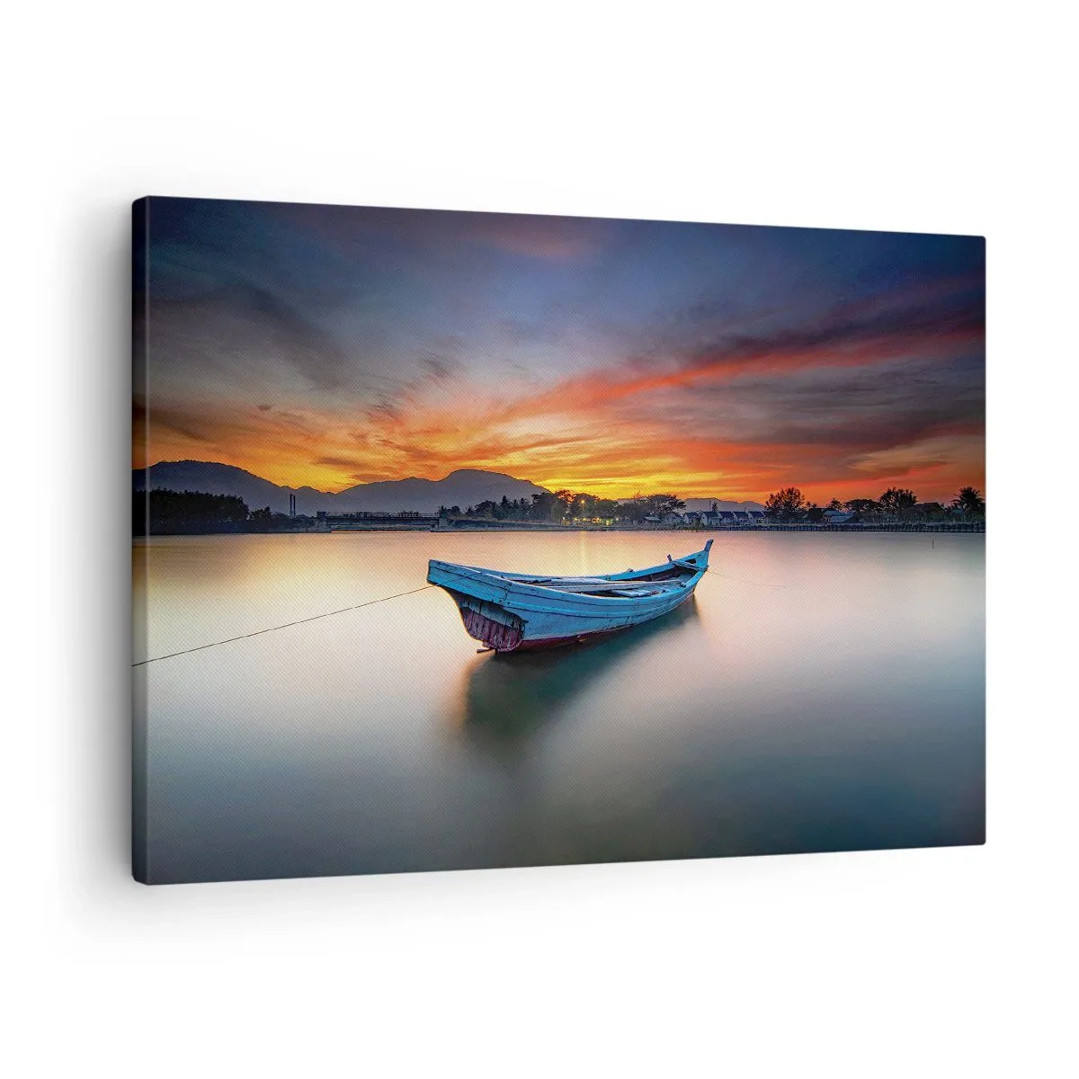 Cuadro sobre lienzo - Impresión de Imagen - Un barco en el agua durante una pintoresca puesta de sol. - 70x50cm - Se avecina una buena noche - Decoración de pared moderna para salón y dormitorio ARTTOR