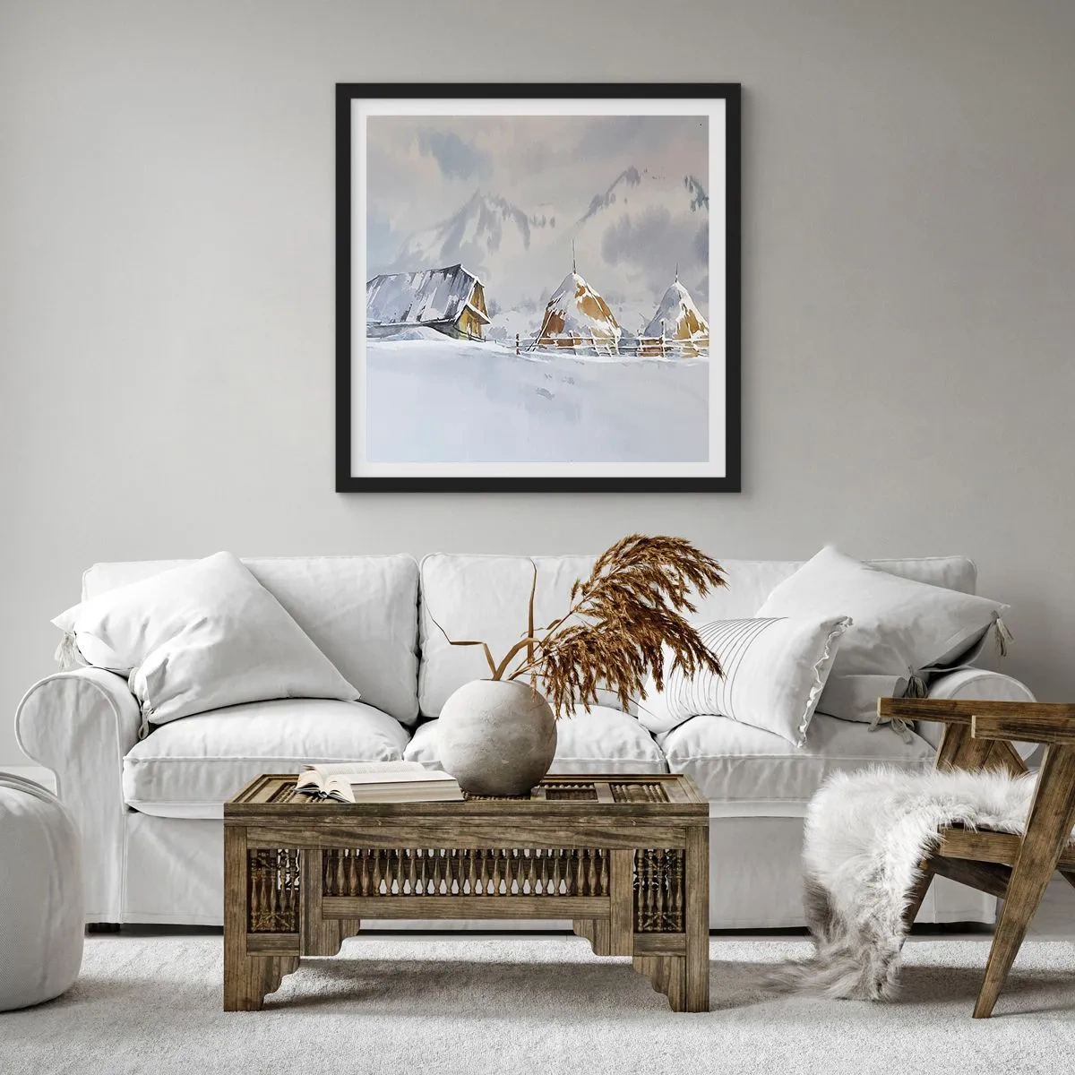 Póster en marco negro - En un valle nevado - 50x50 cm