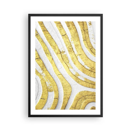 Póster en marco negro - Líneas doradas sobre un fondo blanco en un estilo abstracto. - 50x70cm - Una composición en blanco y oro - Decoración de pared moderna para salón y dormitorio ARTTOR