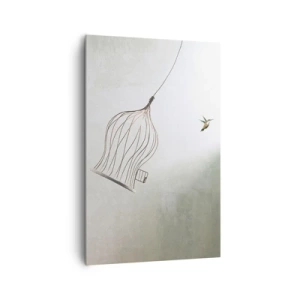 Cuadro sobre lienzo - Impresión de Imagen - Un pájaro liberado de una jaula con el cielo brillante como telón de fondo. - 80x120cm - Aquí debo estar - Decoración de pared moderna para salón y dormitorio ARTTOR