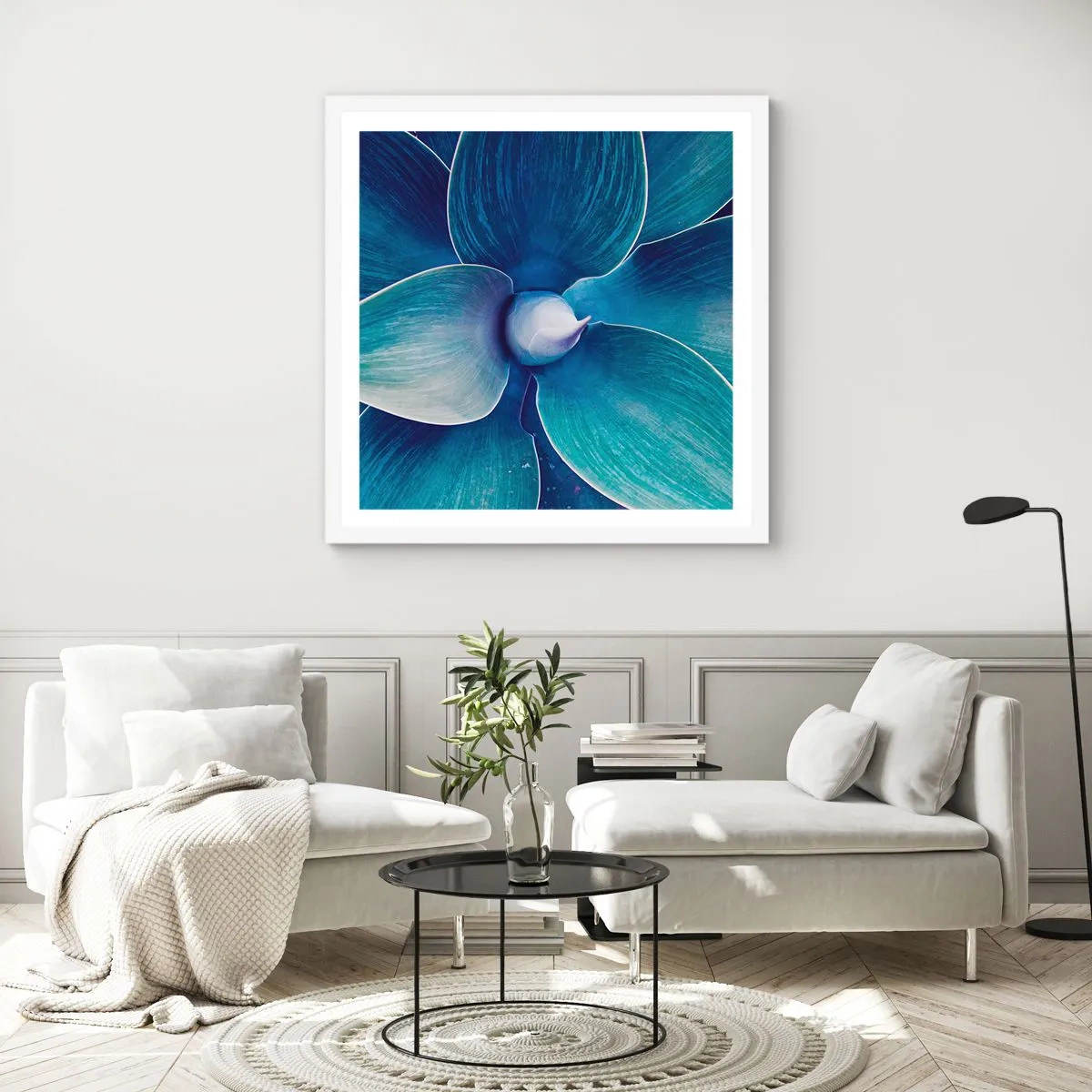 Póster en marco blanco - Azul del cielo - 60x60 cm