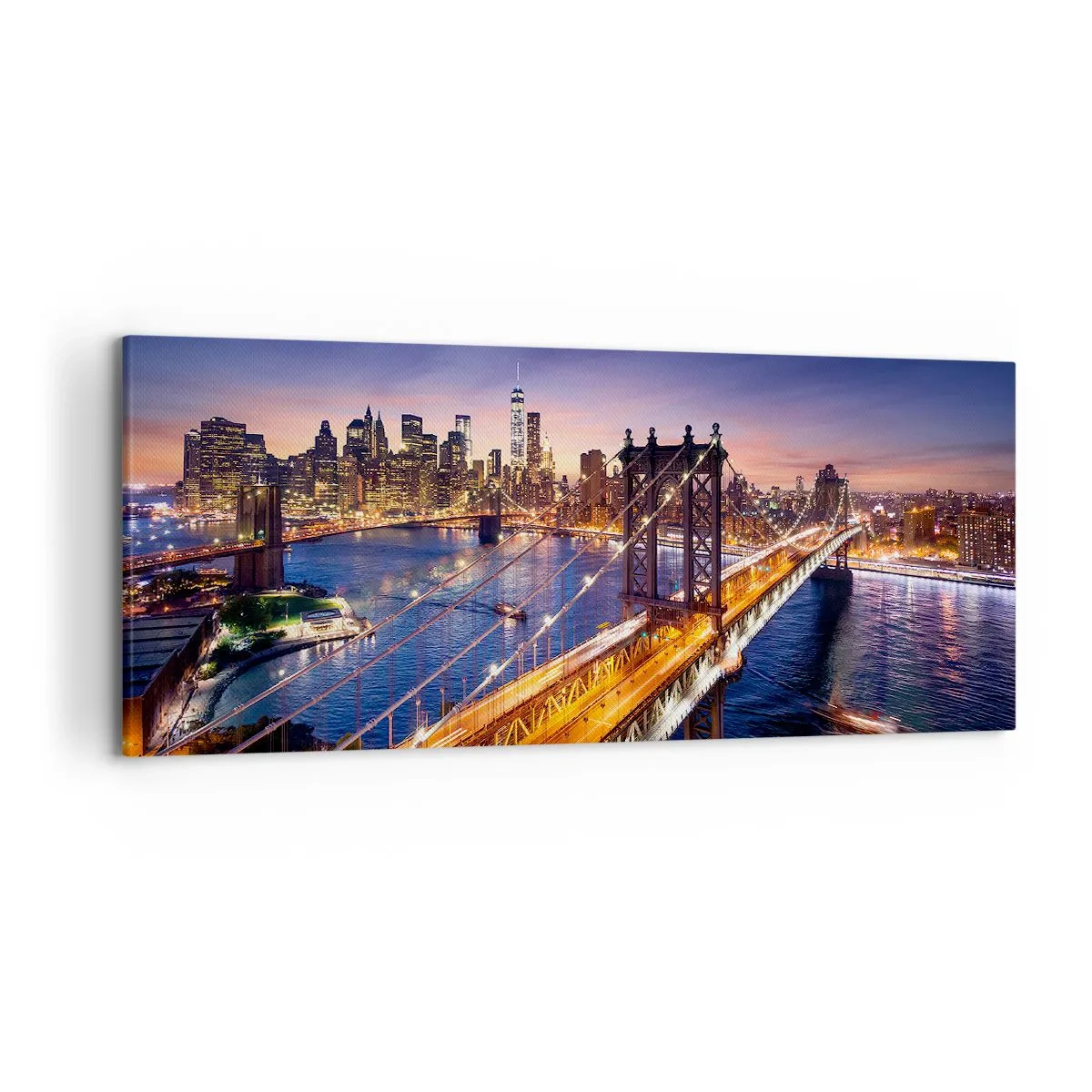 Cuadro sobre lienzo - Impresión de Imagen - El puente y el panorama de la ciudad al atardecer. - 120x50cm - Un puente luminoso hacia el corazón de la ciudad - Decoración de pared moderna para salón y dormitorio ARTTOR