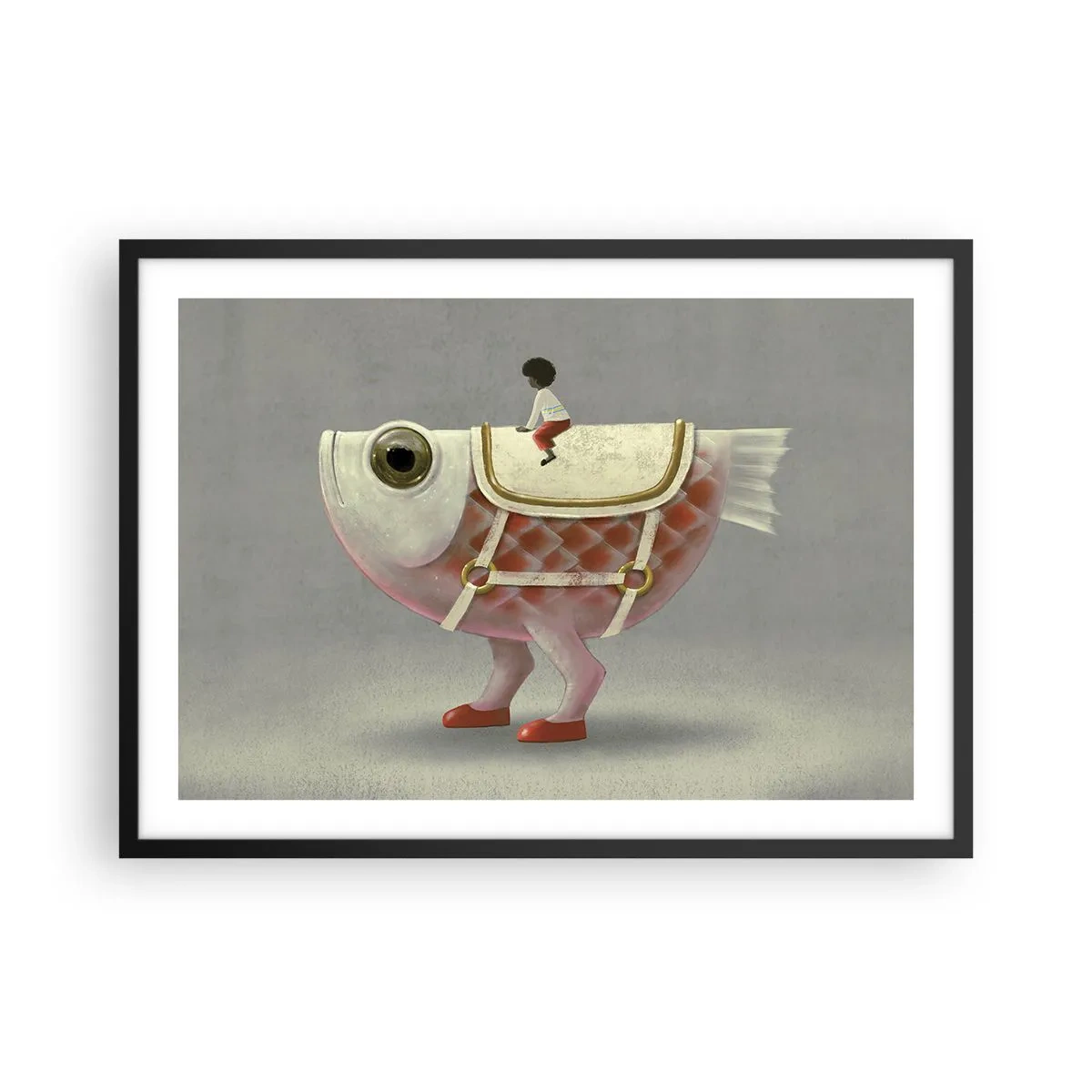 Póster en marco negro - Un elegante jinete de pez con piernas y silla de montar. - 70x50cm - Jinete del pescado - Decoración de pared moderna para salón y dormitorio ARTTOR