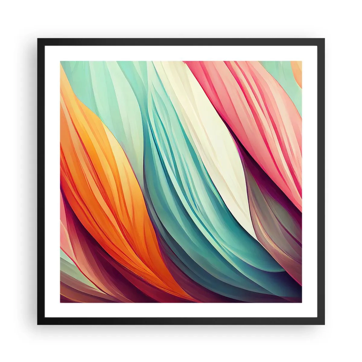 Póster en marco negro - Tejido arco iris - 60x60 cm