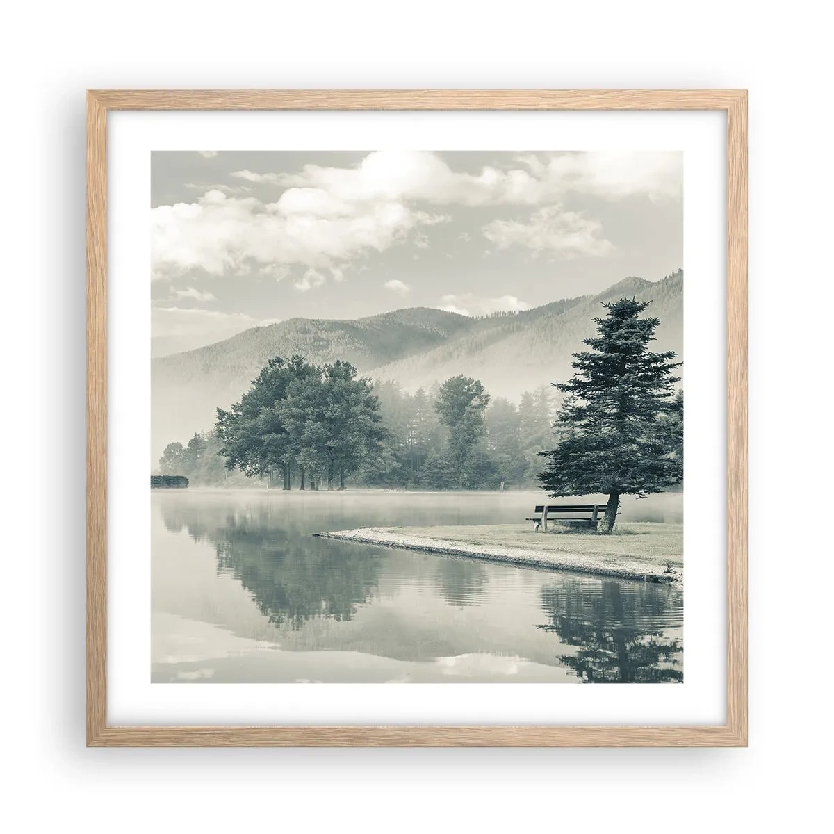 Póster en marco roble claro - El lago sigue durmiendo - 50x50 cm