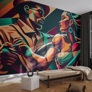 Fotomural Autadhesivo Deluxe Sticker - Al ritmo del corazón - Cubismo, Pareja, Bailar - 350x256 cm