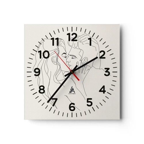 Reloj de pared - Reloj de vidrio - Unión y sentimiento - 30x30 cm