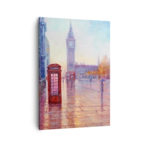 Cuadro sobre lienzo - Impresión de Imagen - Calle de Londres con el Big Ben en un día lluvioso - 50x70cm - Un día de otoño en Londres - Decoración de pared moderna para salón y dormitorio ARTTOR