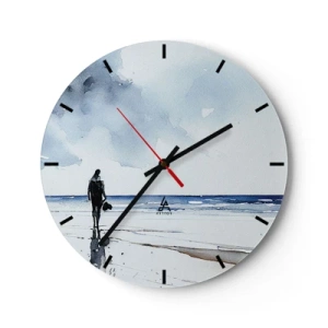 Reloj de pared - Reloj de vidrio - Una figura en la playa mirando al mar. - 30x30cm - Conversación con el mar - Decoración de pared moderna para salón, cocina y dormitorio ARTTOR