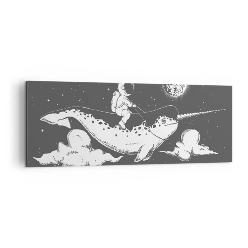 Cuadro sobre lienzo - Impresión de Imagen - Un astronauta en el lomo de un narval flotando en una escena espacial. - 140x50cm - Jinete espacial - Decoración de pared moderna para salón y dormitorio ARTTOR