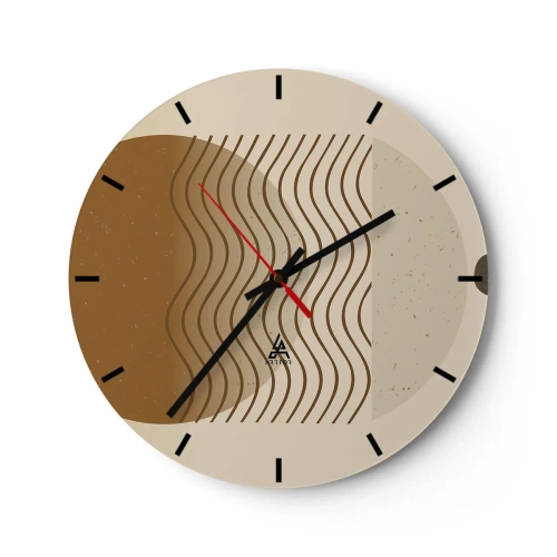 Reloj de pared - Reloj de vidrio - Círculos abstractos en tonos rojos y azules sobre un fondo negro. - 30x30cm - Sobre el origen de las figuras geométricas - Decoración de pared moderna para salón, cocina y dormitorio ARTTOR