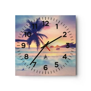 Reloj de pared - Reloj de vidrio - Atardecer en la bahía - 30x30 cm