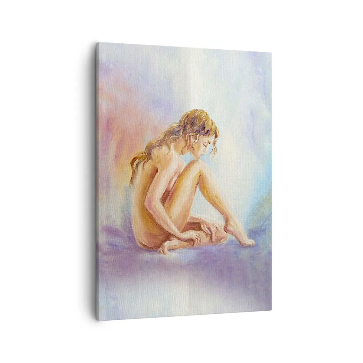 Cuadro sobre lienzo - Impresión de Imagen - Una delicada figura de una mujer sobre un fondo pastel. - 50x70cm - Acto de juventud - Decoración de pared moderna para salón y dormitorio ARTTOR