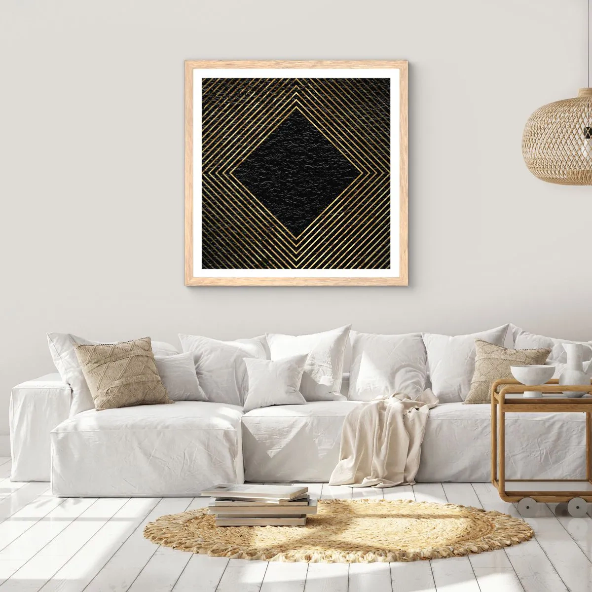 Póster en marco roble claro - Geometría al estilo glamour - 60x60 cm