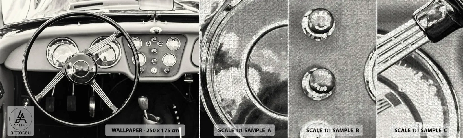 Muestra de fotomural Premium Canvas - El sueño de un coleccionista - Auto, Vintage, Automotor - 100x30 cm