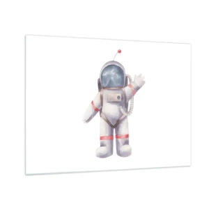 Cuadro sobre vidrio - Impresiones sobre Vidrio - Astronauta saludando en el espacio - 70x50cm - Esto es todo por ahora - Decoración de pared moderna para salón y dormitorio ARTTOR