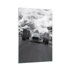 Cuadro sobre vidrio - Impresiones sobre Vidrio - Carrera de coches clásicos en movimiento - 70x100cm - ¡Hay poder! - Decoración de pared moderna para salón y dormitorio ARTTOR