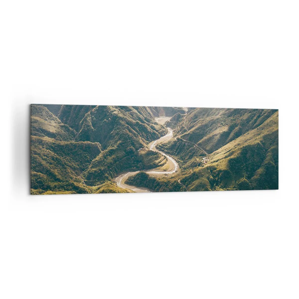 Cuadro sobre lienzo - Impresión de Imagen - Un paisaje de montaña con un camino sinuoso entre colinas verdes. - 160x50cm - Directamente desde el corazón de las montañas - Decoración de pared moderna para salón y dormitorio ARTTOR