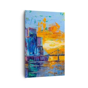 Cuadro sobre lienzo - Impresión de Imagen - Una ciudad colorida con un puente al atardecer - 80x120cm - Cultura y naturaleza - Decoración de pared moderna para salón y dormitorio ARTTOR