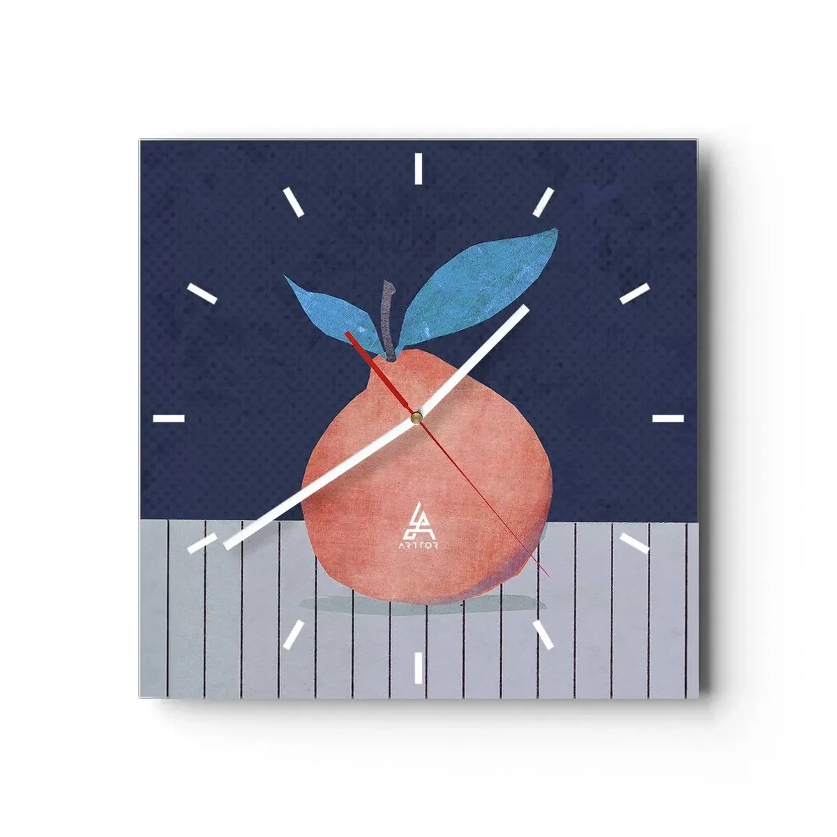 Reloj de pared - Reloj de vidrio - Fruta abstracta sobre un fondo de colores contrastantes y líneas rectas. - 30x30cm - Convexidad y plano - Decoración de pared moderna para salón y dormitorio ARTTOR