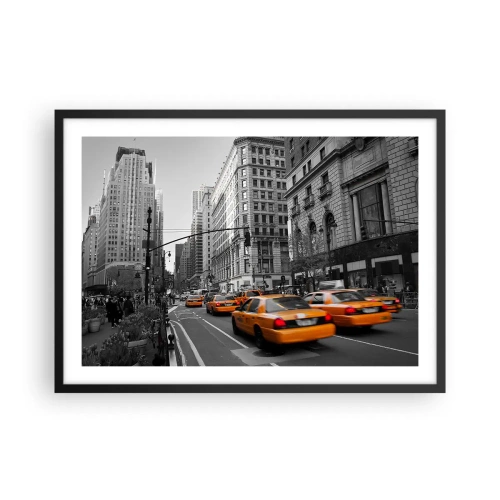 Póster en marco negro - Taxis amarillos en las calles de Nueva York - 70x50cm - Los soles de la gran ciudad - Decoración de pared moderna para salón y dormitorio ARTTOR