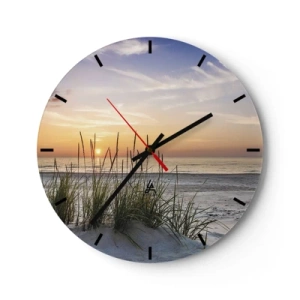Reloj de pared - Reloj de vidrio - Hermoso paisaje de playa al atardecer con pastos al fondo - 30x30cm - Mira, piensa, siente - Decoración de pared moderna para salón, cocina y dormitorio ARTTOR