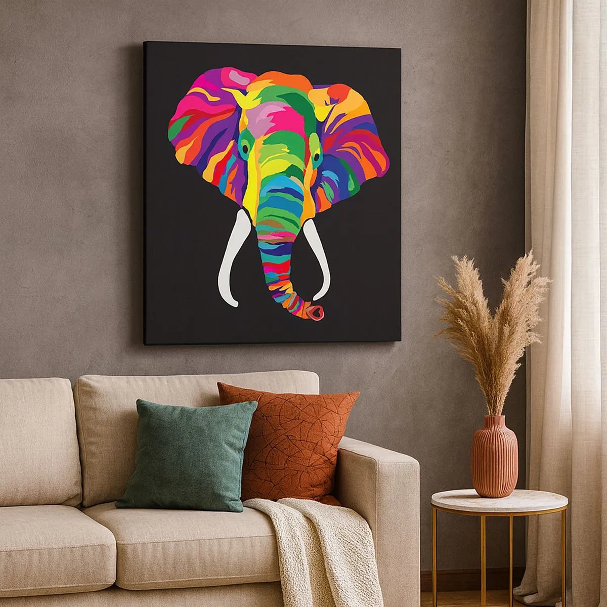 Cuadro sobre lienzo - Impresión de Imagen - El elefante al que le gustaba bañarse en el arco iris - 30x30 cm