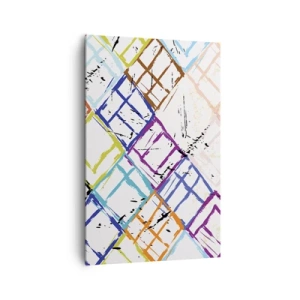 Cuadro sobre lienzo - Impresión de Imagen - Abstracción colorida con formas geométricas sobre un fondo blanco. - 80x120cm - Habitáculos en alquiler - Decoración de pared moderna para salón y dormitorio ARTTOR