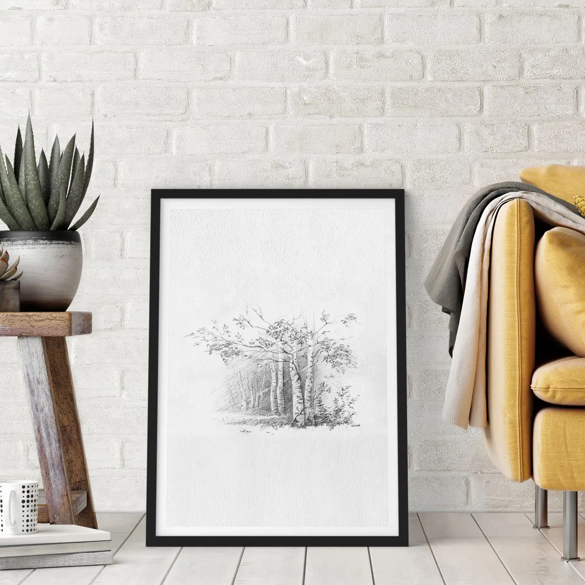 Póster en marco negro - La luz de un bosque de abedules - 40x50 cm