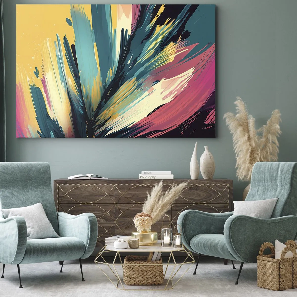 Cuadro sobre lienzo - Impresión de Imagen - Una composición abstracta en colores intensos y contrastantes. - 100x70cm - Composición - una explosión de alegría - Decoración de pared moderna para salón y dormitorio ARTTOR
