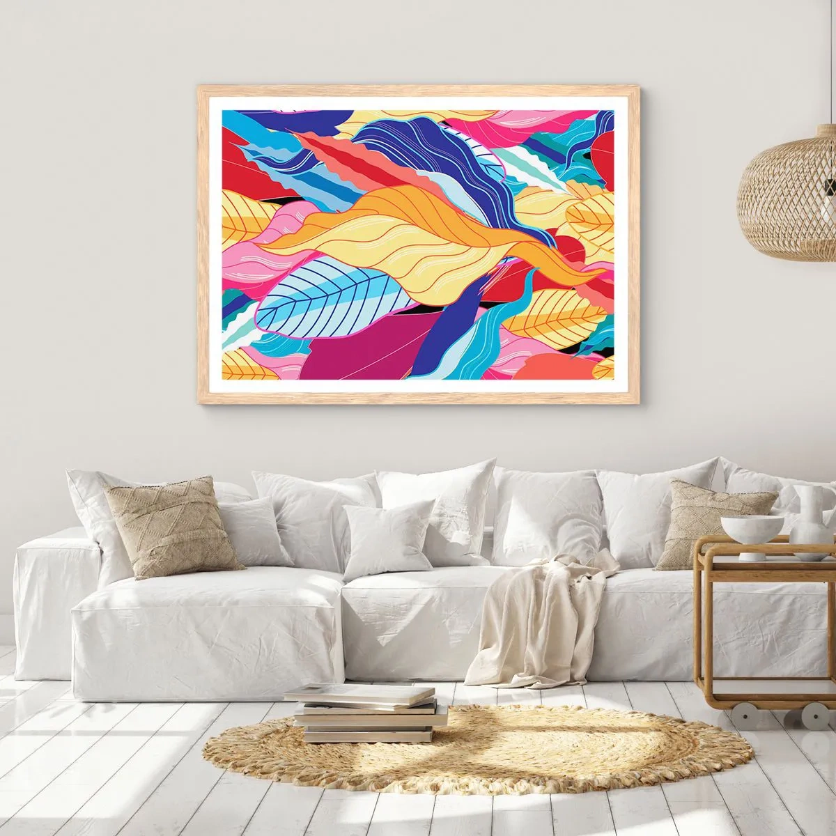 Póster en marco roble claro - Desorden colorido - 91x61 cm