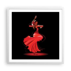 Póster en marco blanco - El espíritu ardiente del flamenco - 60x60 cm