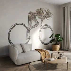 Fotomural Premium Sand - Una bicicleta steampunk con un estilo mecánico futurista. - 100x70cm - Una magnífica máquina - Decoración de pared moderna para salón y dormitorio ARTTOR