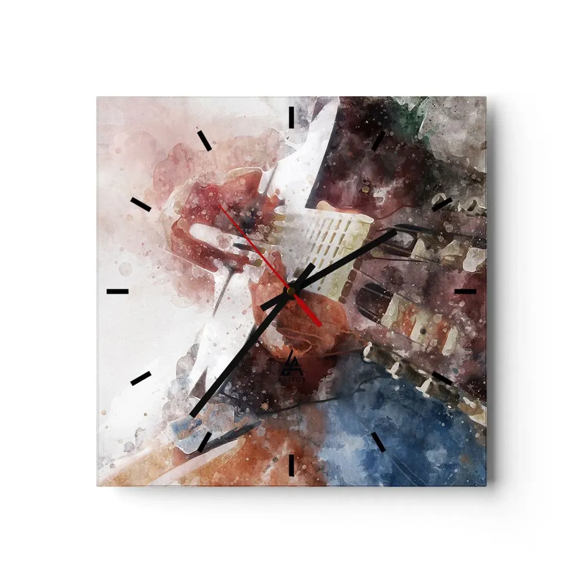 Reloj de pared - Reloj de vidrio - Una interpretación artística de una guitarra en estilo acuarela. - 30x30cm - ¿Y qué opinas? - Decoración de pared moderna para salón y dormitorio ARTTOR