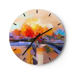 Reloj de pared - Reloj de vidrio - Un paisaje abstracto con colores brillantes y cálidos. - 30x30cm - Llegó el otoño - Decoración de pared moderna para salón, cocina y dormitorio ARTTOR
