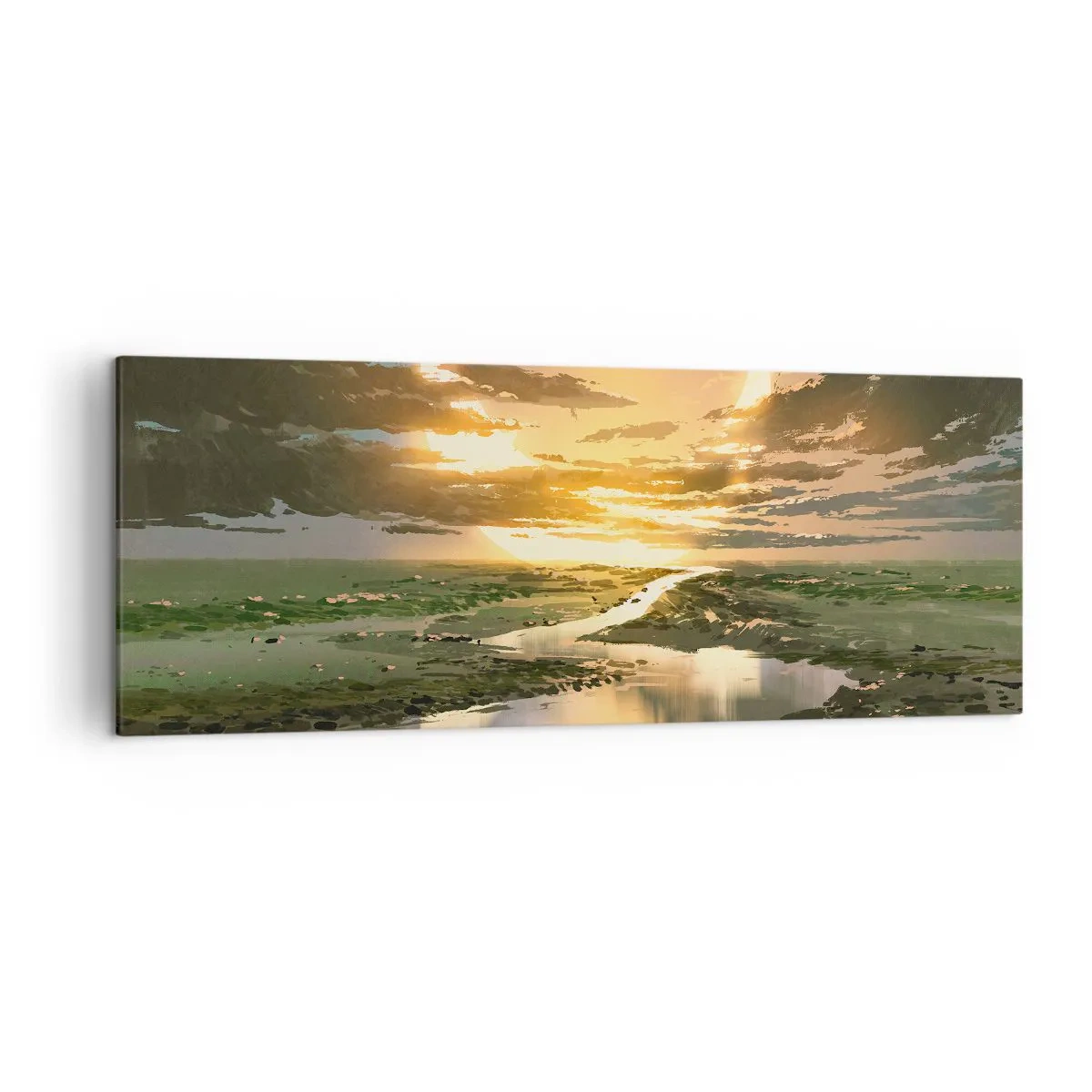 Cuadro sobre lienzo - Impresión de Imagen - Un paisaje fantástico con dos lunas en el horizonte. - 140x50cm - En algún lugar de una galaxia muy, muy lejana - Decoración de pared moderna para salón y dormitorio ARTTOR