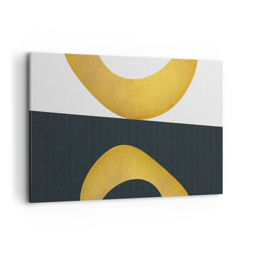 Cuadro sobre lienzo - Impresión de Imagen - Formas geométricas en dorado sobre fondo blanco y oscuro. - 120x80cm - Blanco, negro, dorado - Decoración de pared moderna para salón y dormitorio ARTTOR