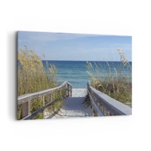 Cuadro sobre lienzo - Impresión de Imagen - Camino a la playa con vistas al mar - 100x70cm - En el sol, en el viento - Decoración de pared moderna para salón y dormitorio ARTTOR