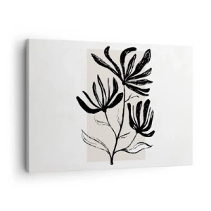Cuadro sobre lienzo - Impresión de Imagen - Motivo floral minimalista en blanco y negro - 70x50cm - Esbozo para un herbario - Decoración de pared moderna para salón y dormitorio ARTTOR